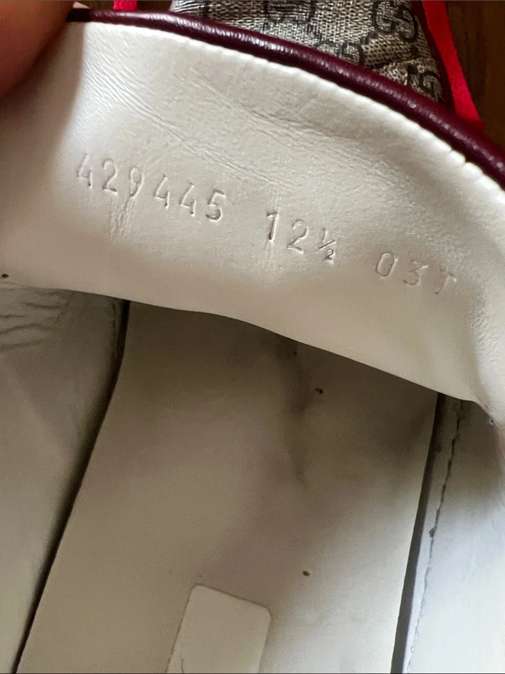 Gucci Beige GG Supreme Canvas Sneakers with Red Accents and Navy Stripe
